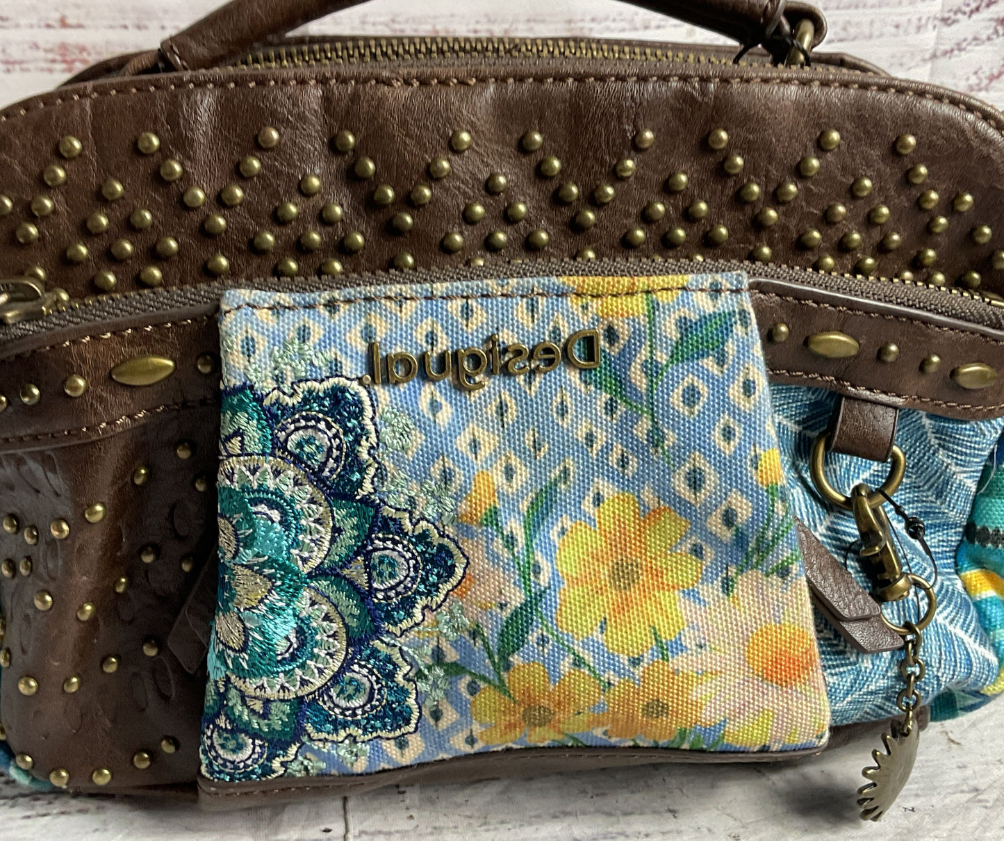 Desigual Studded Patch Fabric Top Handle Bag Multicolor