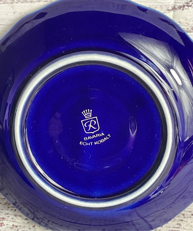 Bareuther Waldsassen Echt Vintage 22K Gold Germany Set of 4 Saucers Cobalt
