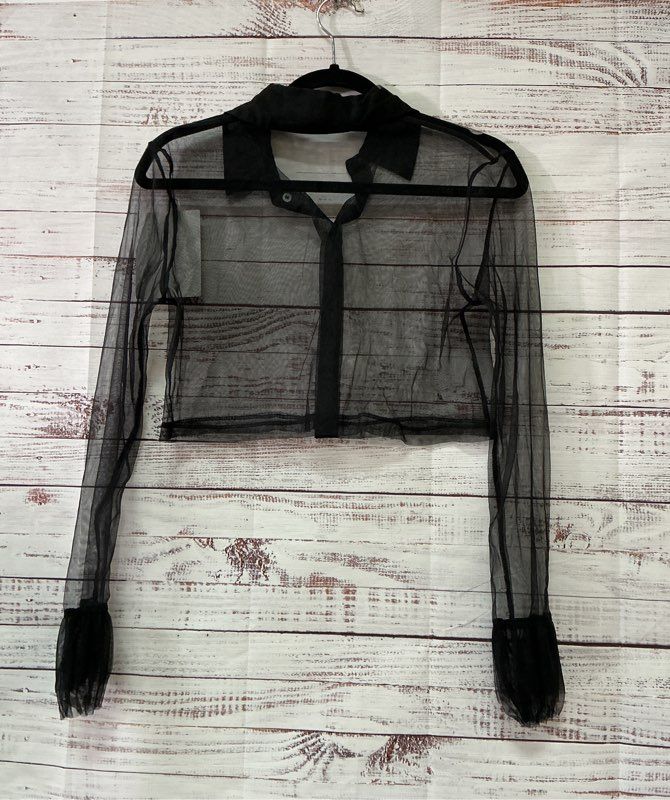 Women's Manning Cartell Black Sheer Cropped Blouse Size 8 Retail $249