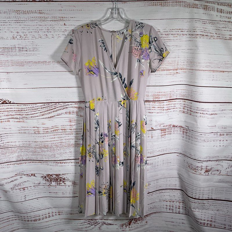Leith Lavender Floral S/S Faux Wrap Mini Dress - Size S