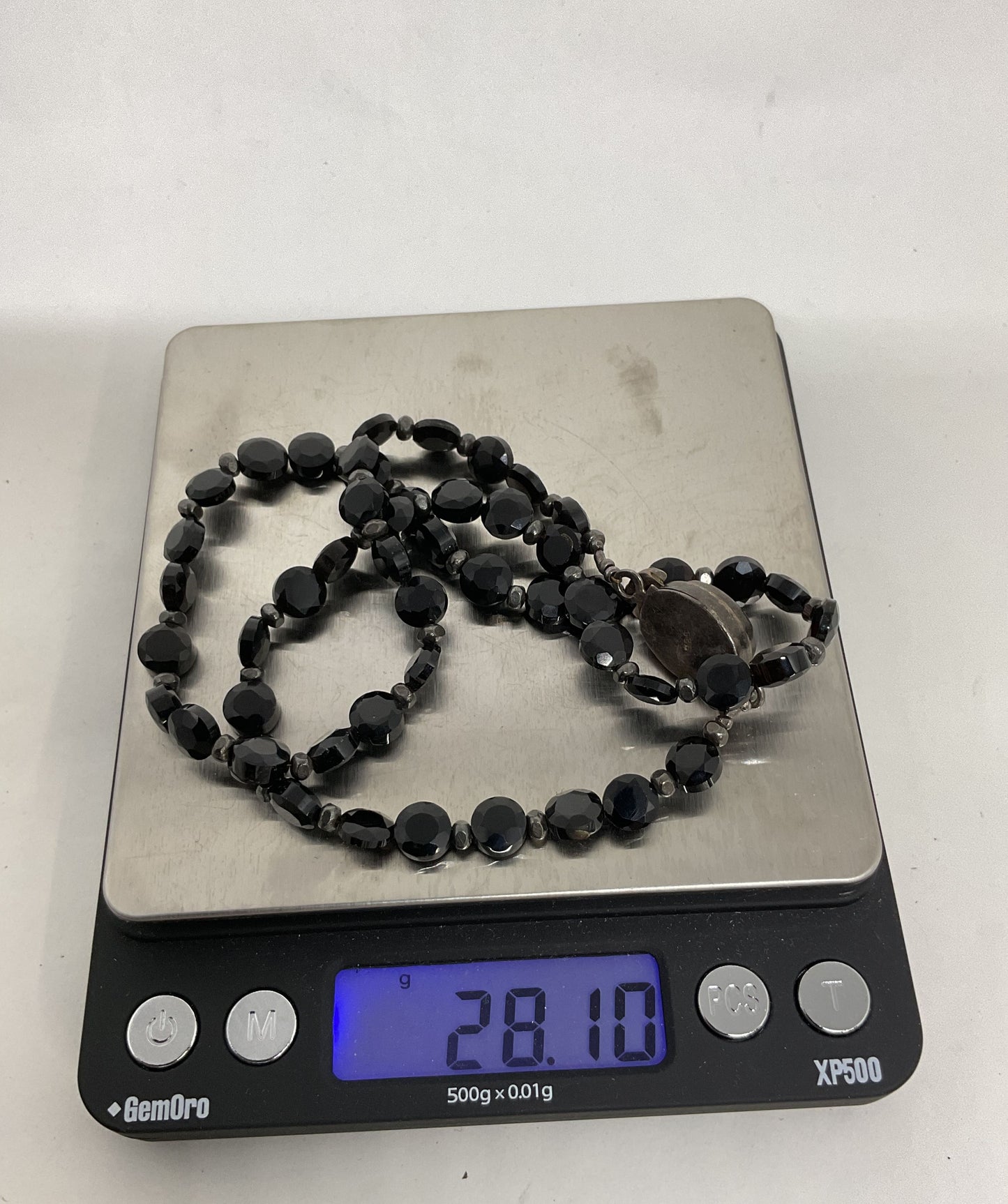 Black Beaded Sterling Silver Ladybug Clasp Vintage Necklace