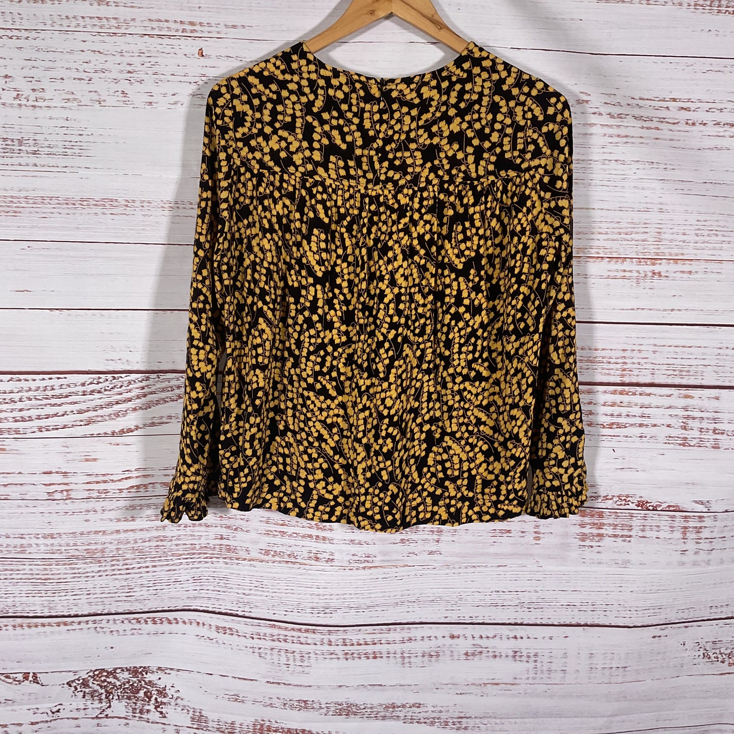 Ganni Black Yellow Floral Print Long Sleeve Blouse Top - Size 34