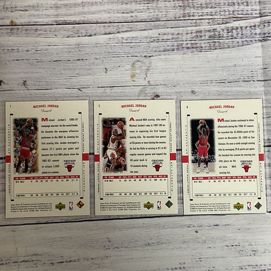 1999 Upper Deck SP Authentic MICHAEL JORDAN Basketball #'s 1,2,9 Cards