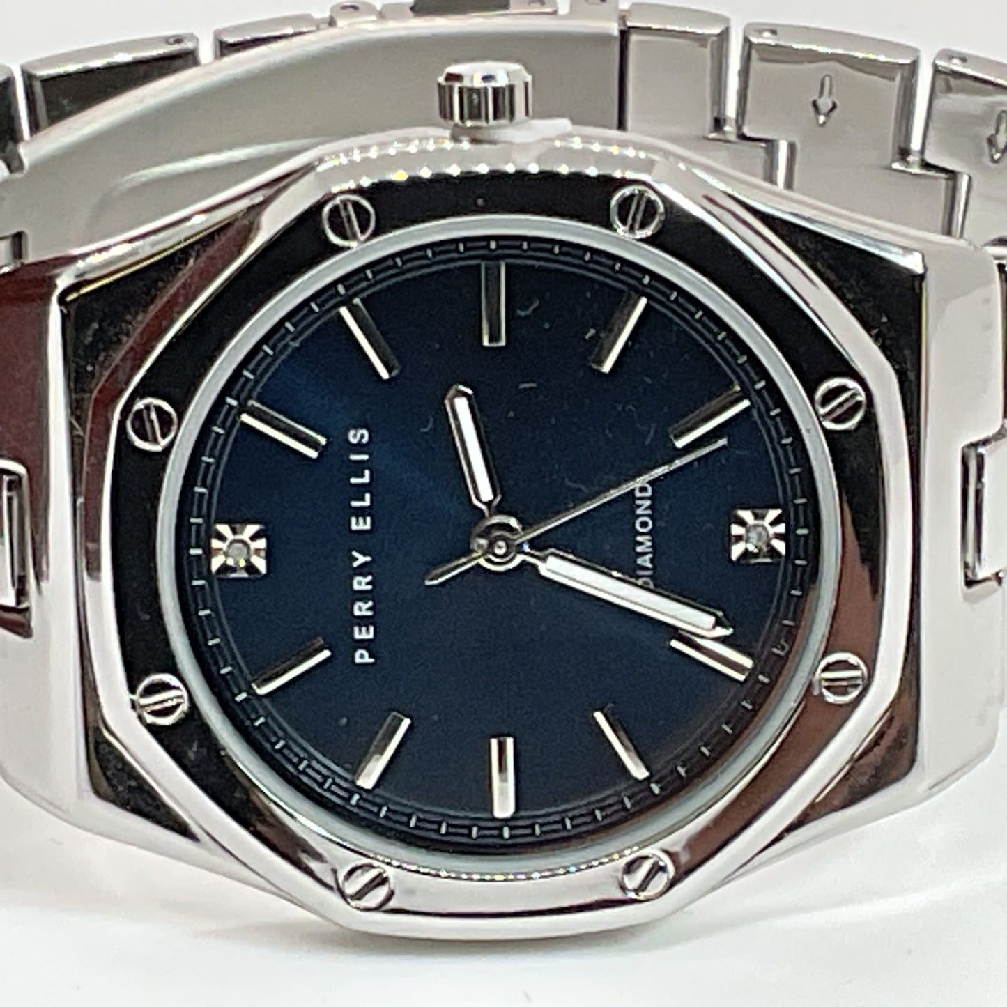 NOB PERRY ELLIS Ultra Thin Diamond Accent Men's Stainless Watch- 7.75"