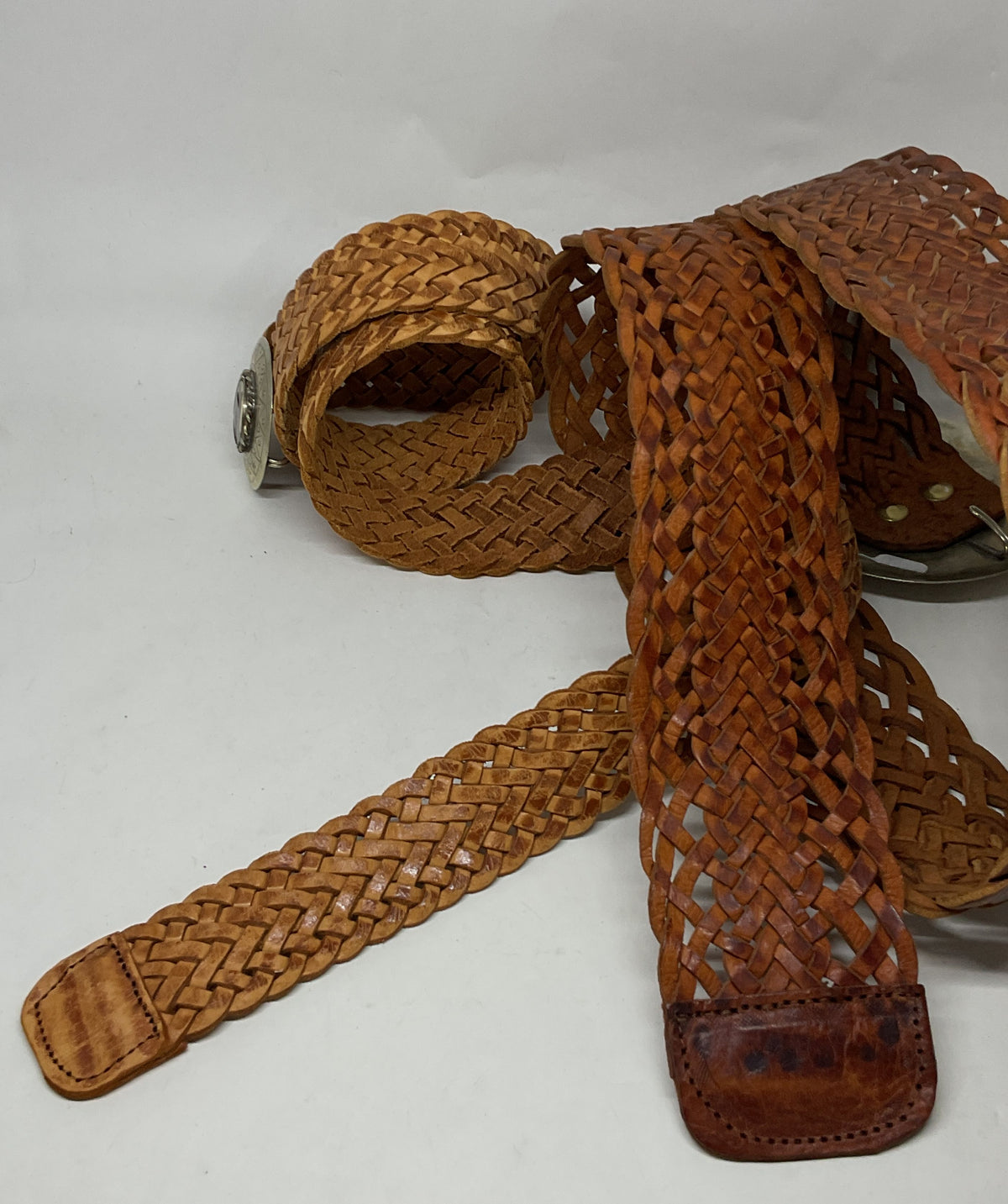Lot 2 MOROCCAN Brown Leather Woven Belt
