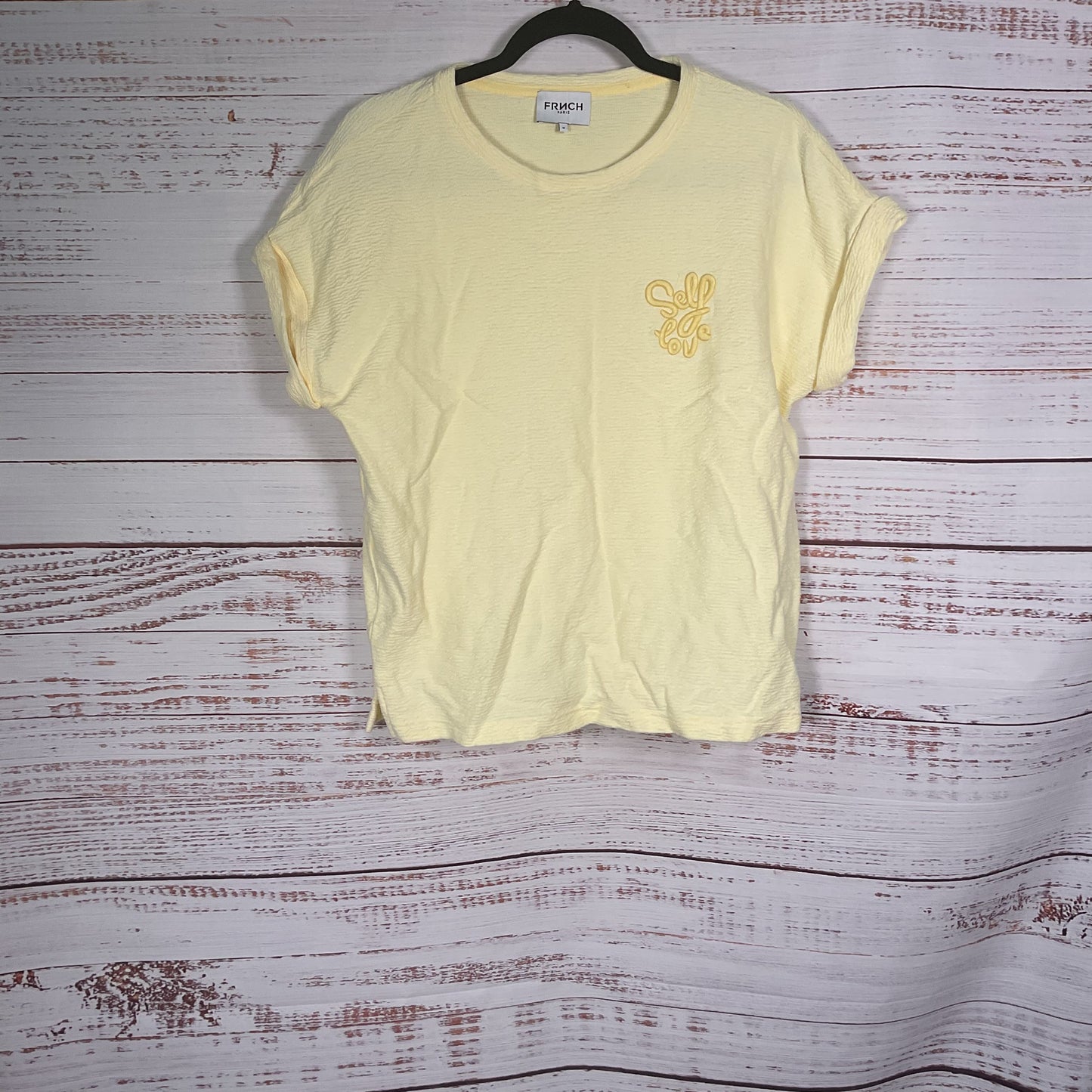 Frnch Self Love Embroidered Cotton Crepe Texture Top Shirt - Size M