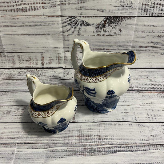 VTG. Booth's "Real Old Willow" Mid Century 4" & 6" Tall Pitcher 2 Pc. Set