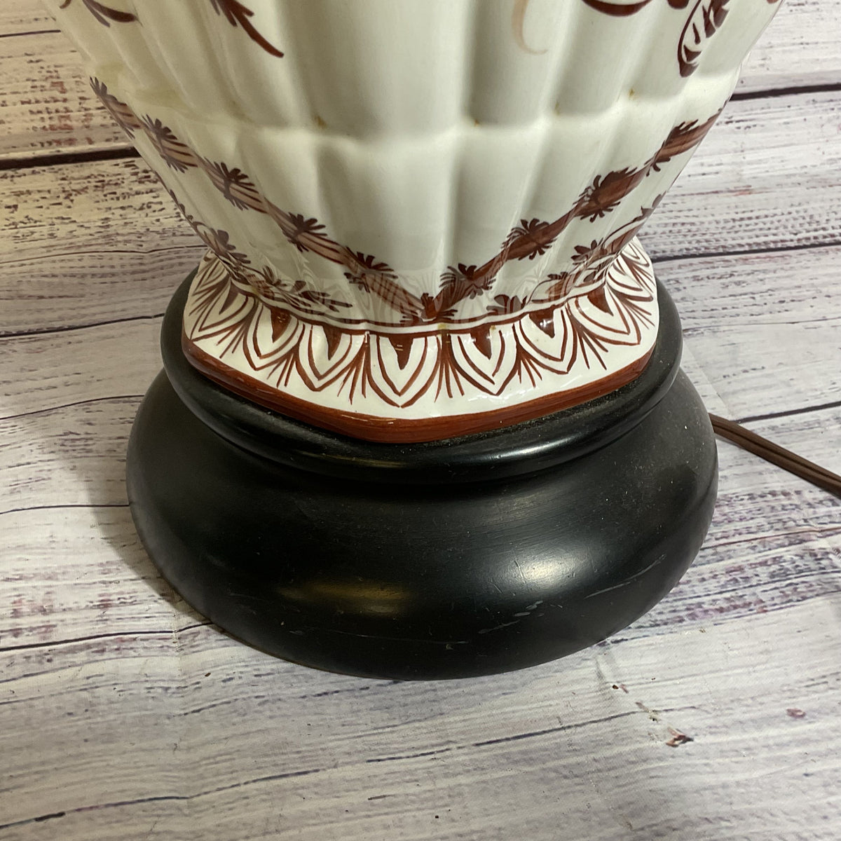 ANTIQUE Japanese Ginger Jar Hand Painted Brown Crane & Floral Lamp- 31"