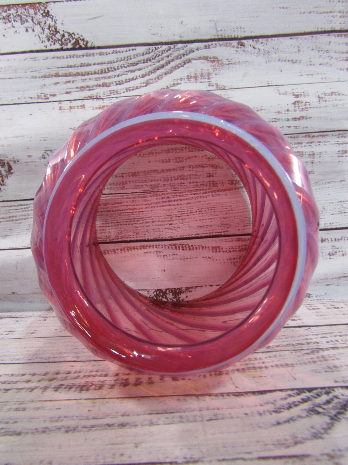 Cranberry Opalescent Swirl Glass Hurricane Lamp Shade