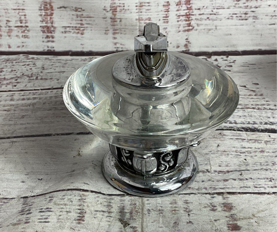 Ronson Vintage MCM Nordic Set of 2 Glass 3.5" Tabletop Lighters Clear