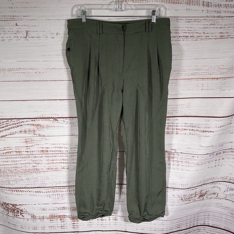 Alexander Wang Olive Green Twill Paneled Ruched Hem Safari Pants - Size 10
