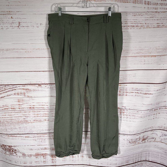 Alexander Wang Olive Green Twill Paneled Ruched Hem Safari Pants - Size 10