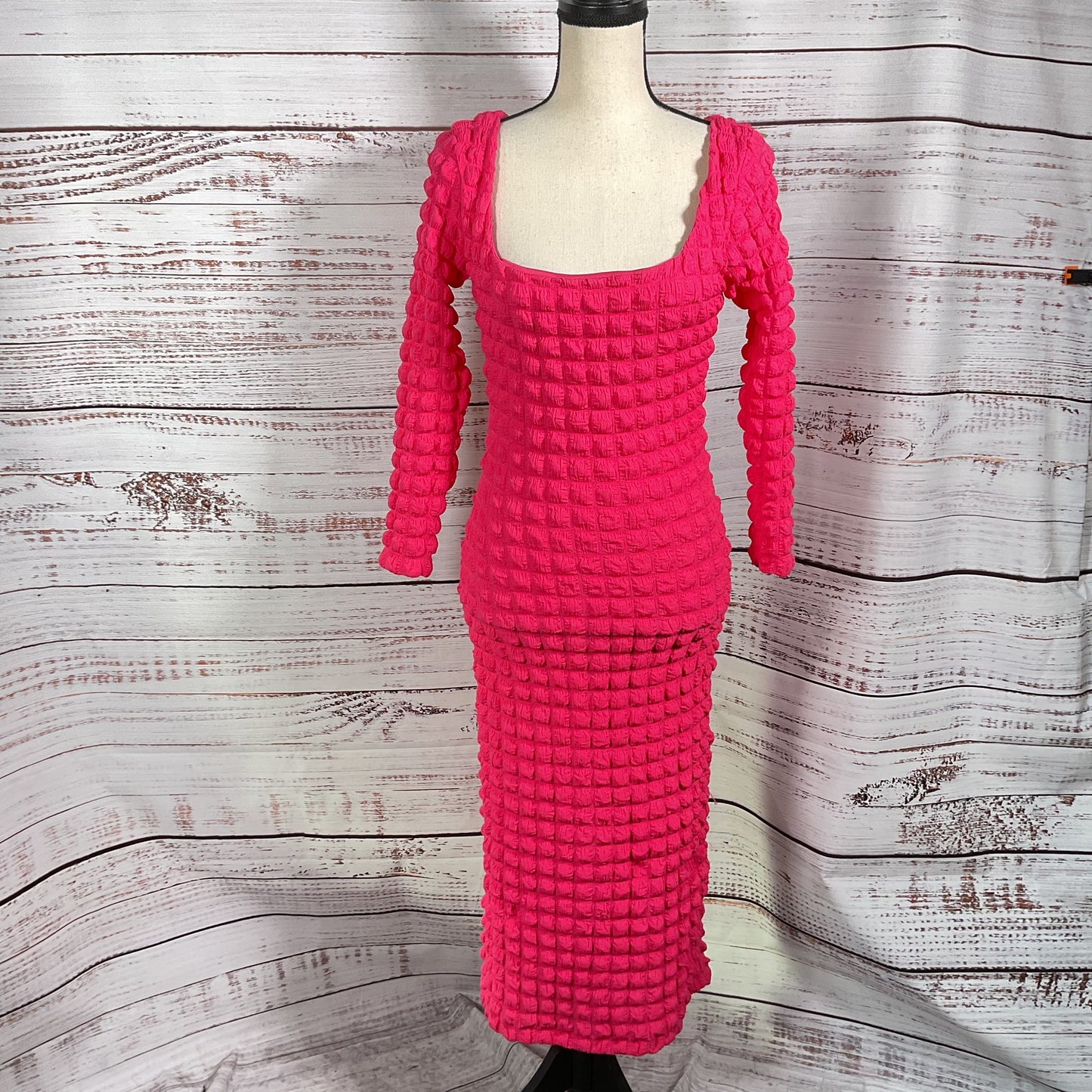 Antonio Melani Raspberry Smocked Lucie Square Textured Dress Size XS New Damaged