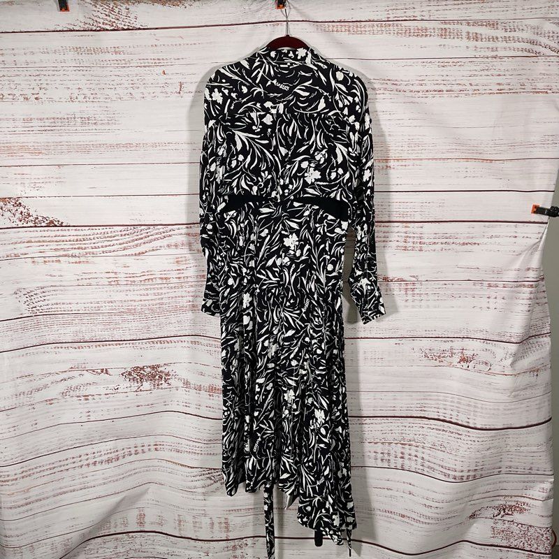 Proenza Schouler Crepe De Chine Black & White Floral Wrap Midi Dress Size 9