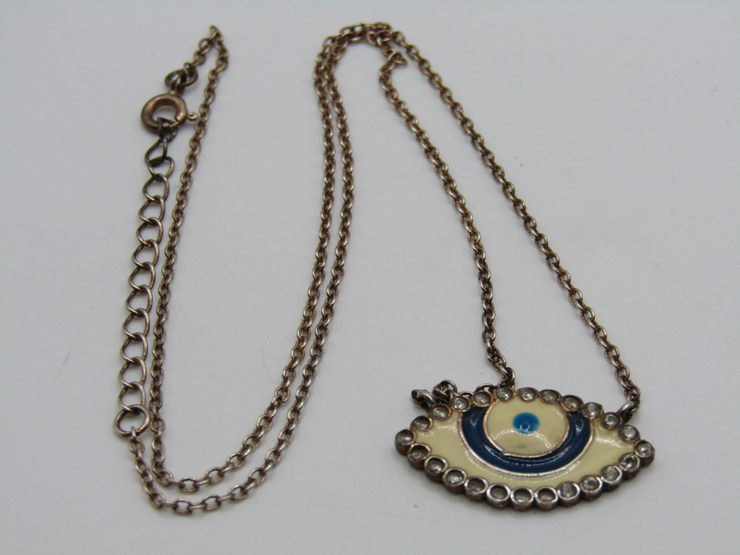 Vintage Vermeil Sterling Silver Evil Eye Enamel Pendant Necklace