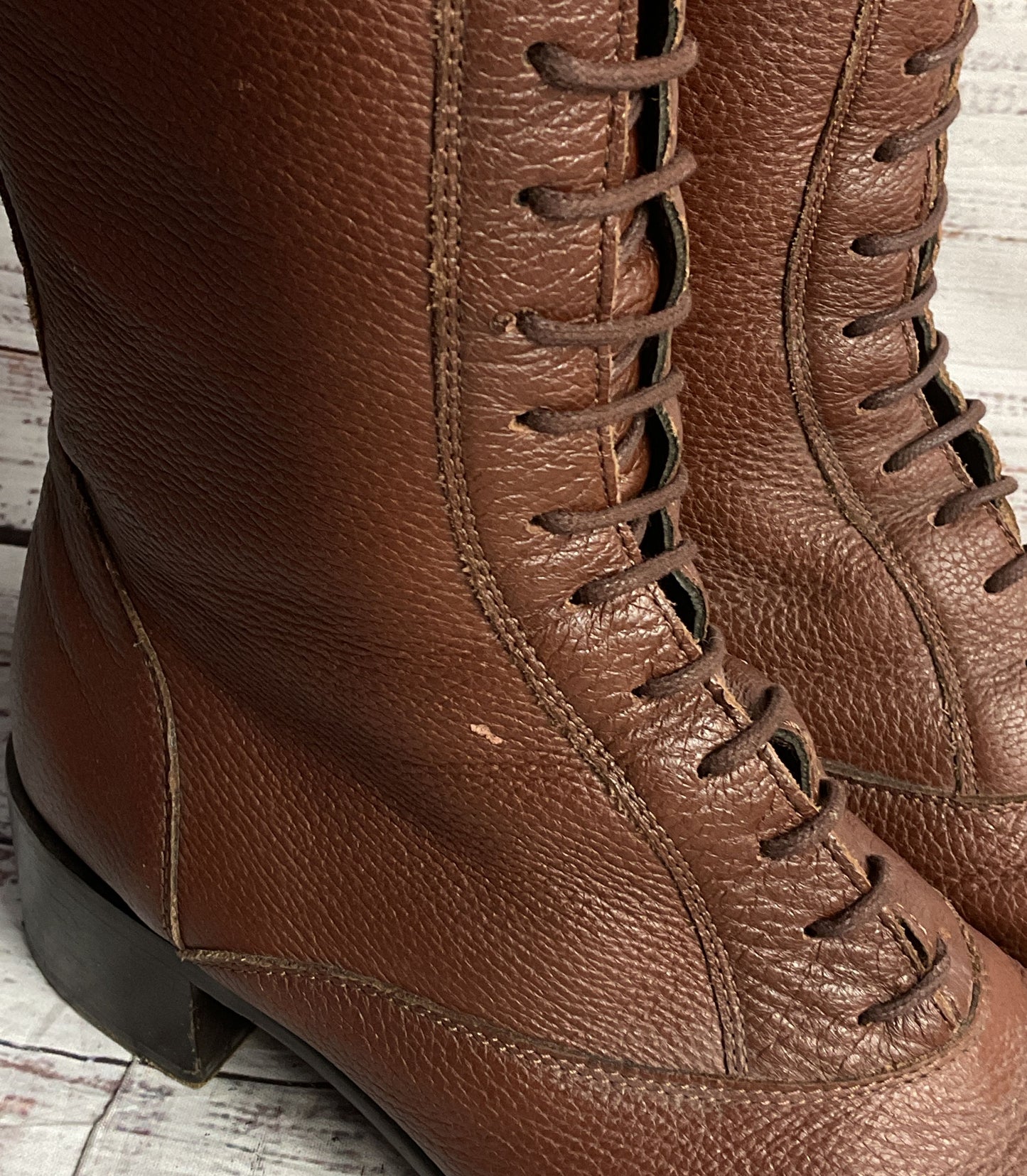 Jil Sander Leather Lace Up Knee High Boots Brown 39