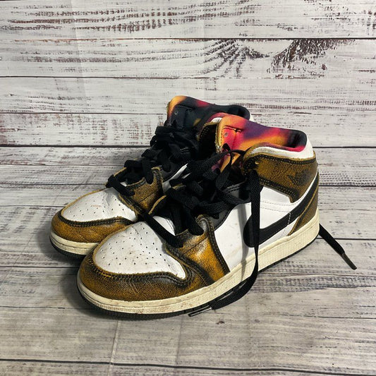 Nike Air Jordan 1 Mid SE Taxi Black/Yellow Sneakers Kids Shoes Size 5Y