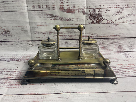 Antique Silver Plated Fountain Pen Inkstand With Jars