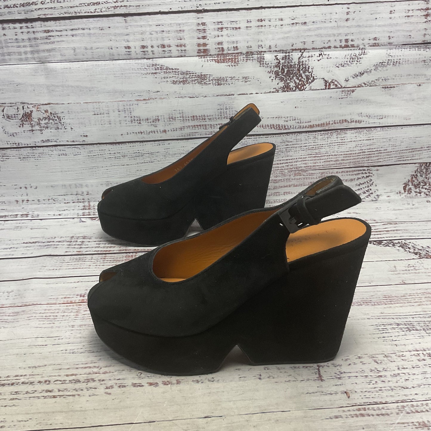 Robert Clergerie Black Suede Platform Sling Back Heel Women Size 6.5