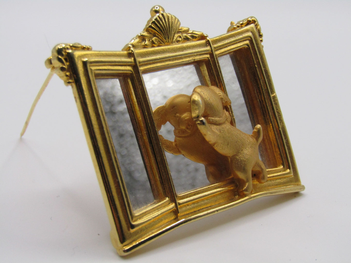 Jonette Jewelry Gold Plated Dog Looking in The Mirror Brooch Pin
