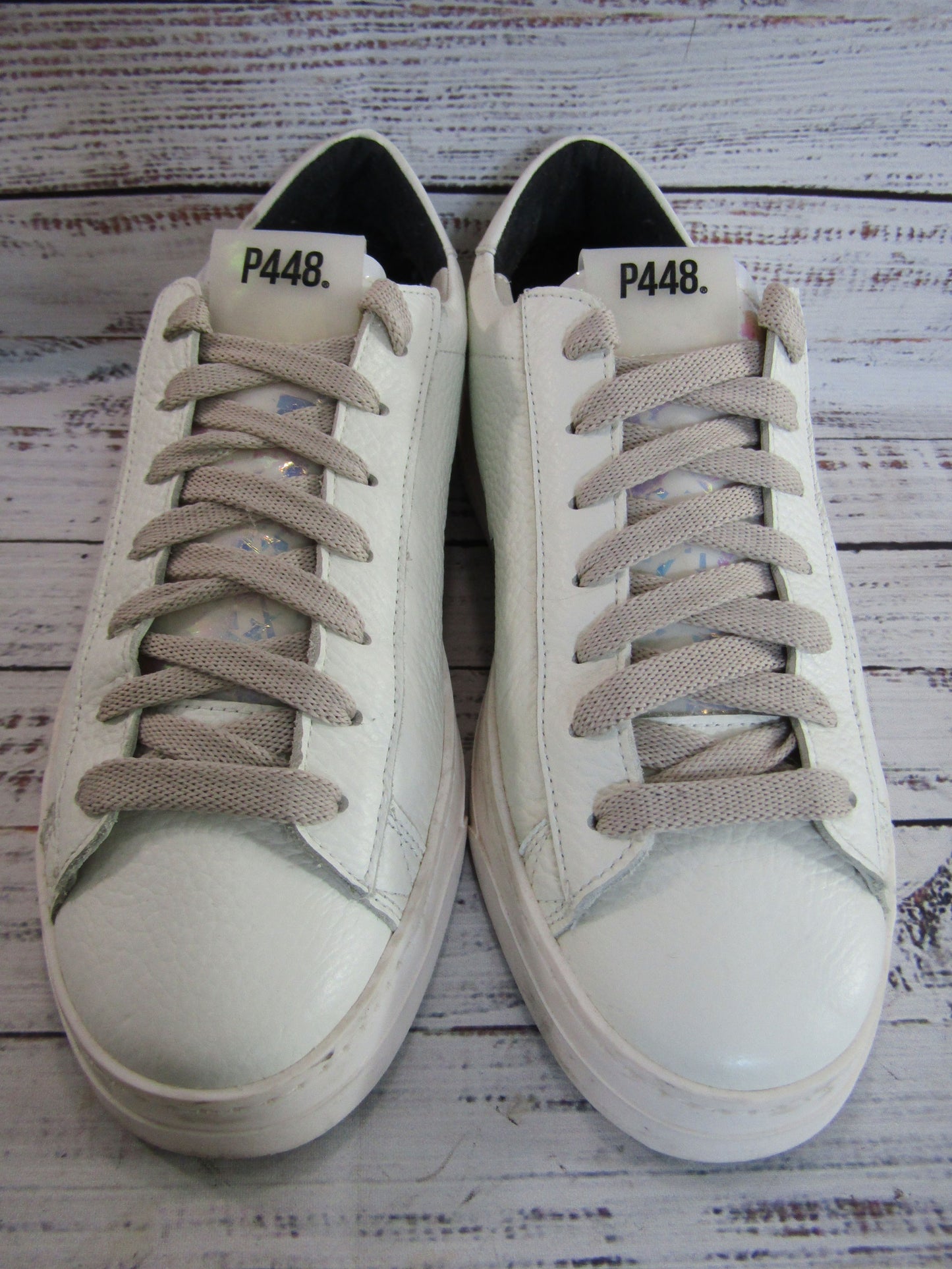 P448 John Women's White Leather Low Top Sneaker Size 8