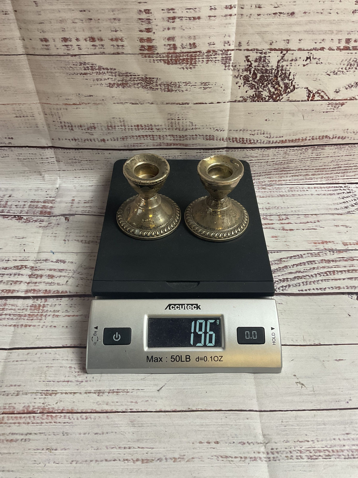Set Of Two Sterling Weighted Candle Holders