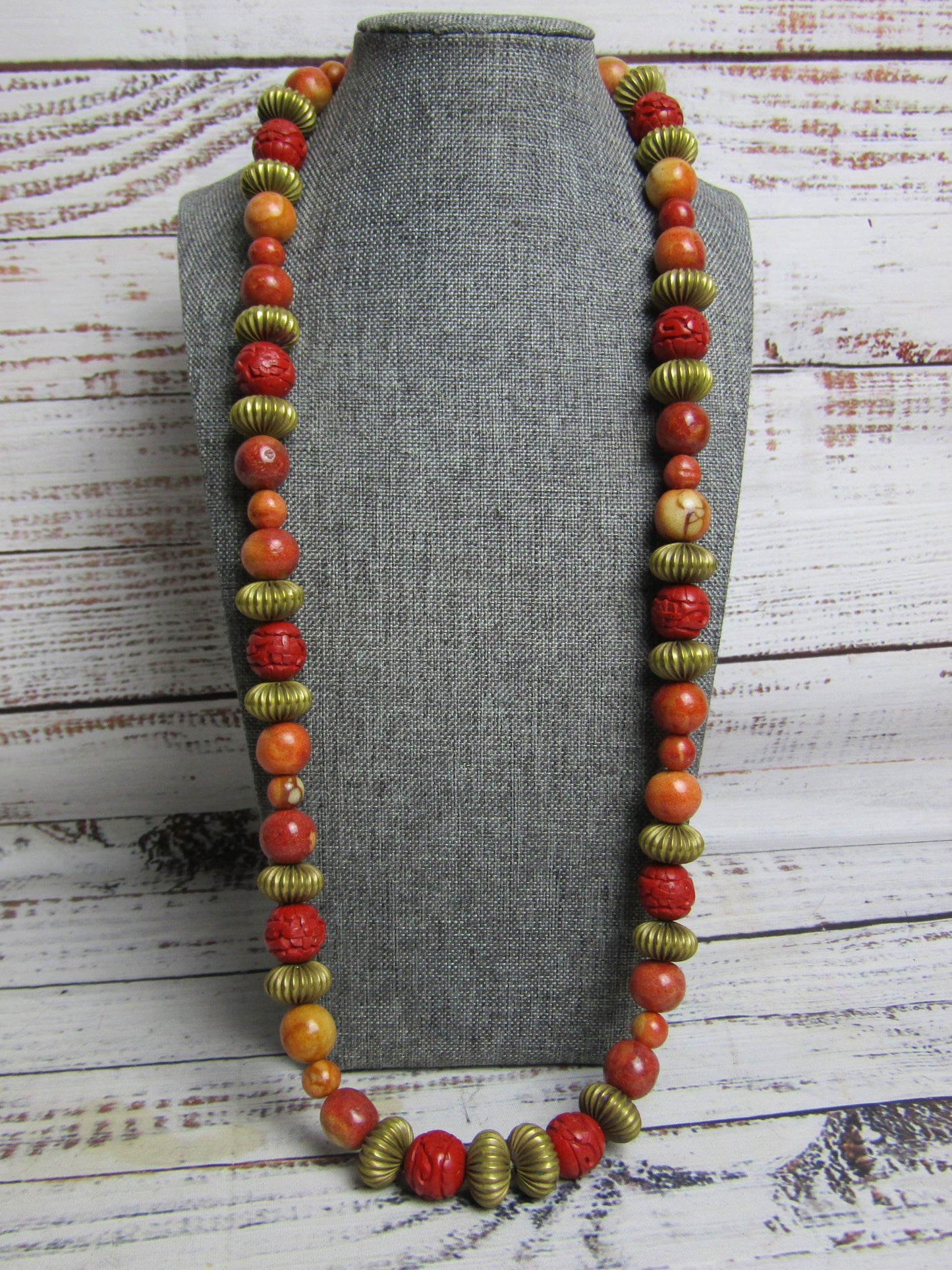 Artisan Handcrafted Apple Sponge Coral Floral Cinnabar Bead Necklace