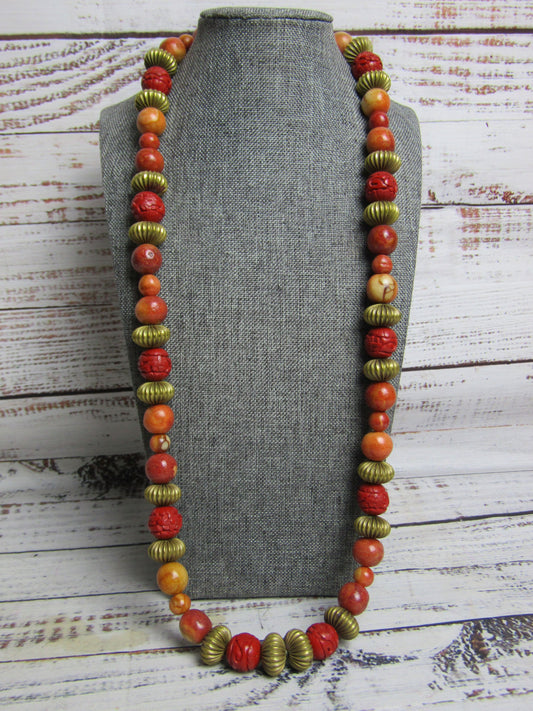 Artisan Handcrafted Apple Sponge Coral Floral Cinnabar Bead Necklace
