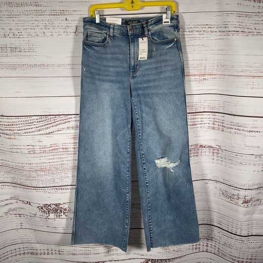 NWT Judy Blue Retro Wide Leg Raw Hem Distressed High Waist Denim Jeans - Size 29