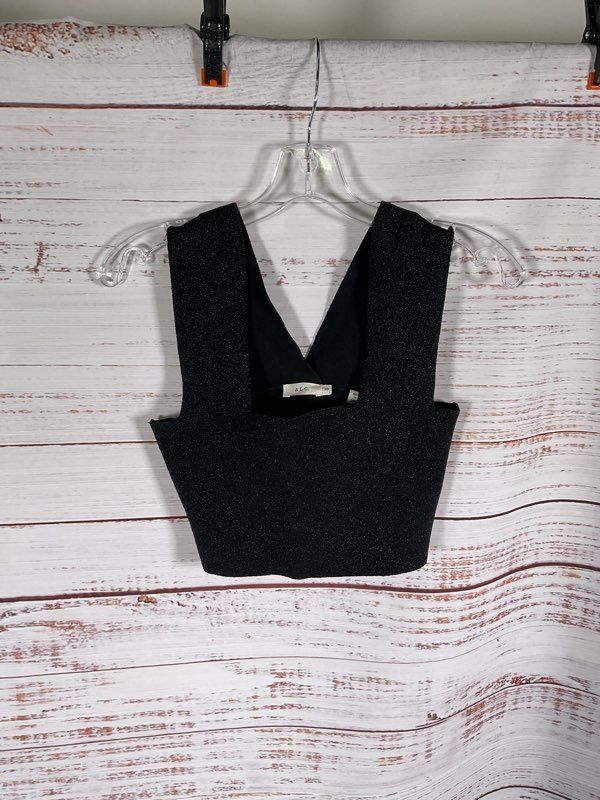 A.L.C. Women's Black Rayon Metallic Cropped Top Size XS