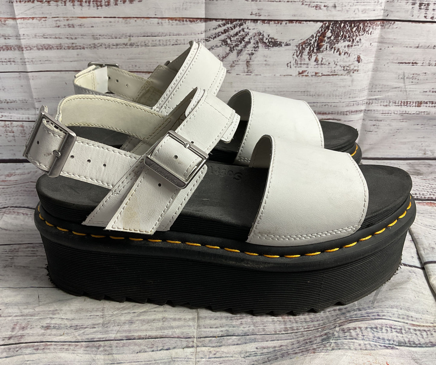 Dr. Martens Voss Quad Leather Strap Platform Sandals White Size 10