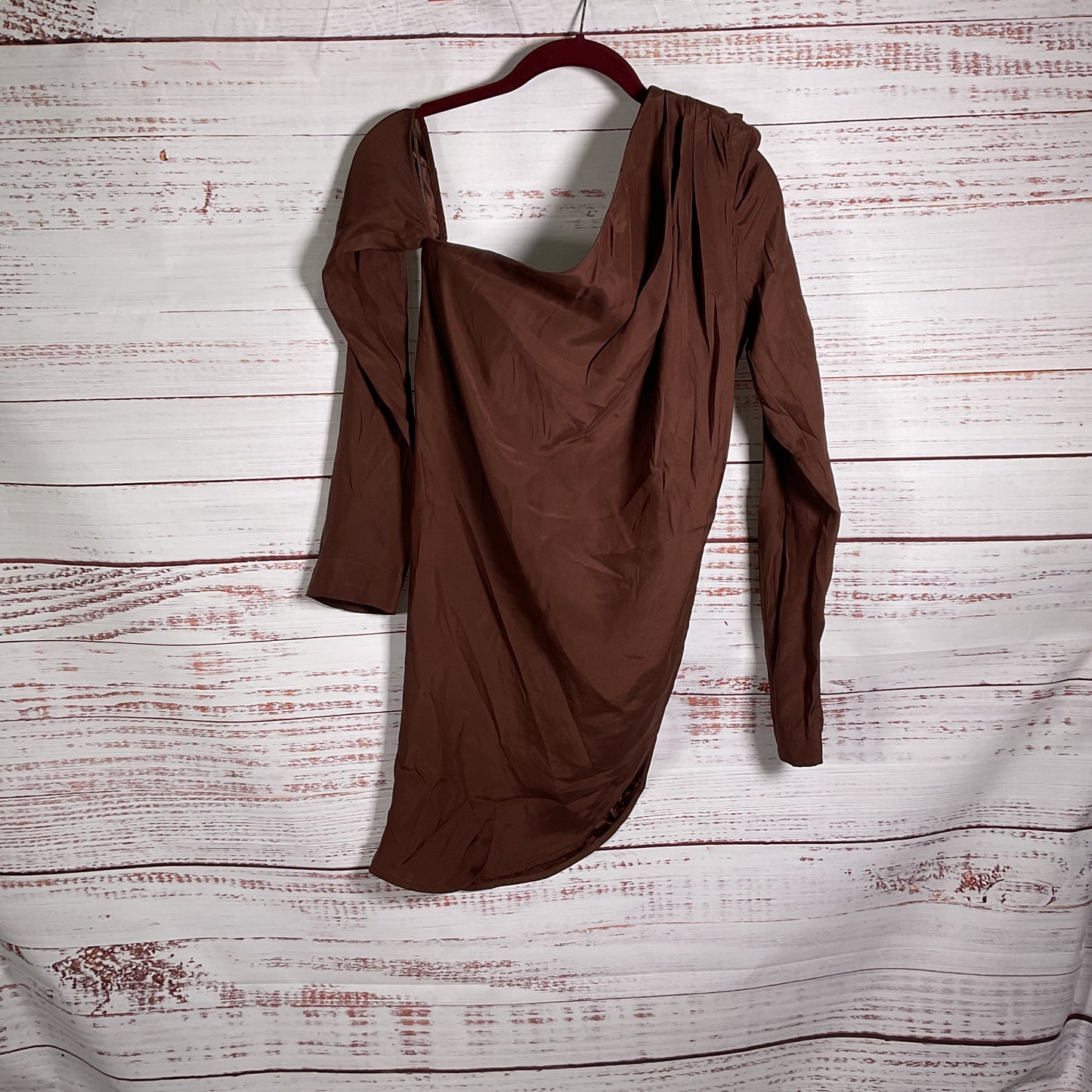 Gauge81 Toho Chocolate Brown Silk Off Shoulder Long Sleeve Blouse - Size 36 New