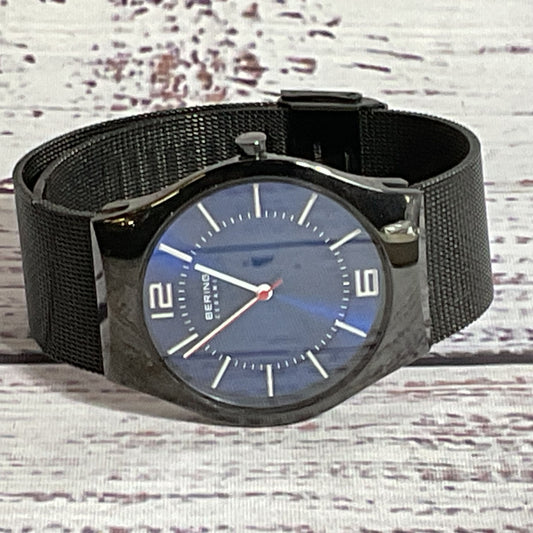 BERING Ceramic 32039-447 Men's Blue Dial Black Mesh Watch- BAND CLASP DAMAGED