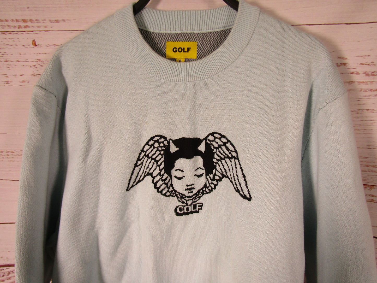 Golf Wang Prayer Baby Men's Light Blue Jacquard Sweater Size XL