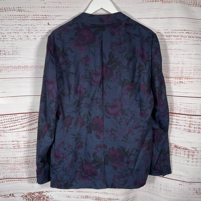 Ted Baker Blue & Purple Floral Print Peak Label 1-Button Blazer Jacket - Size 5