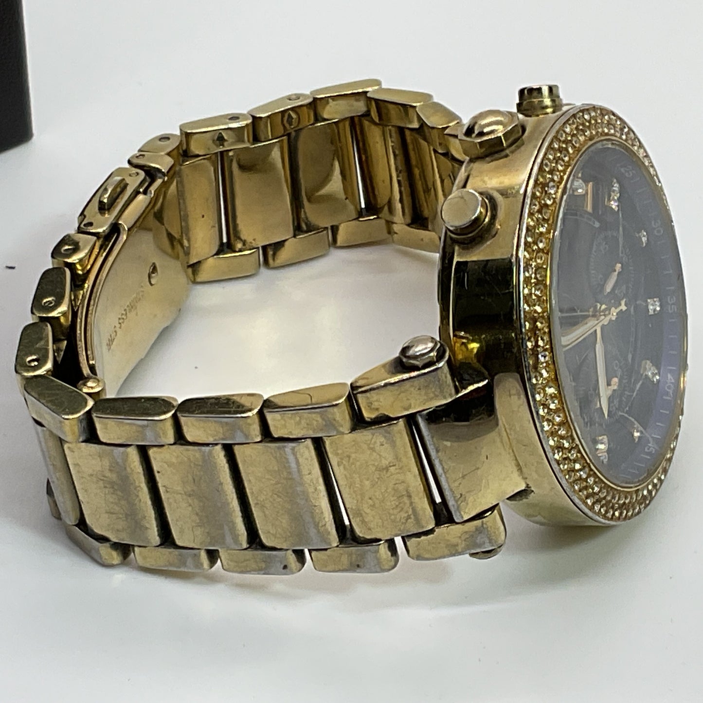 MICHAEL KORS MK6262 Gold Tone Rhinestone Blue Face Dial Watch- 6.75"