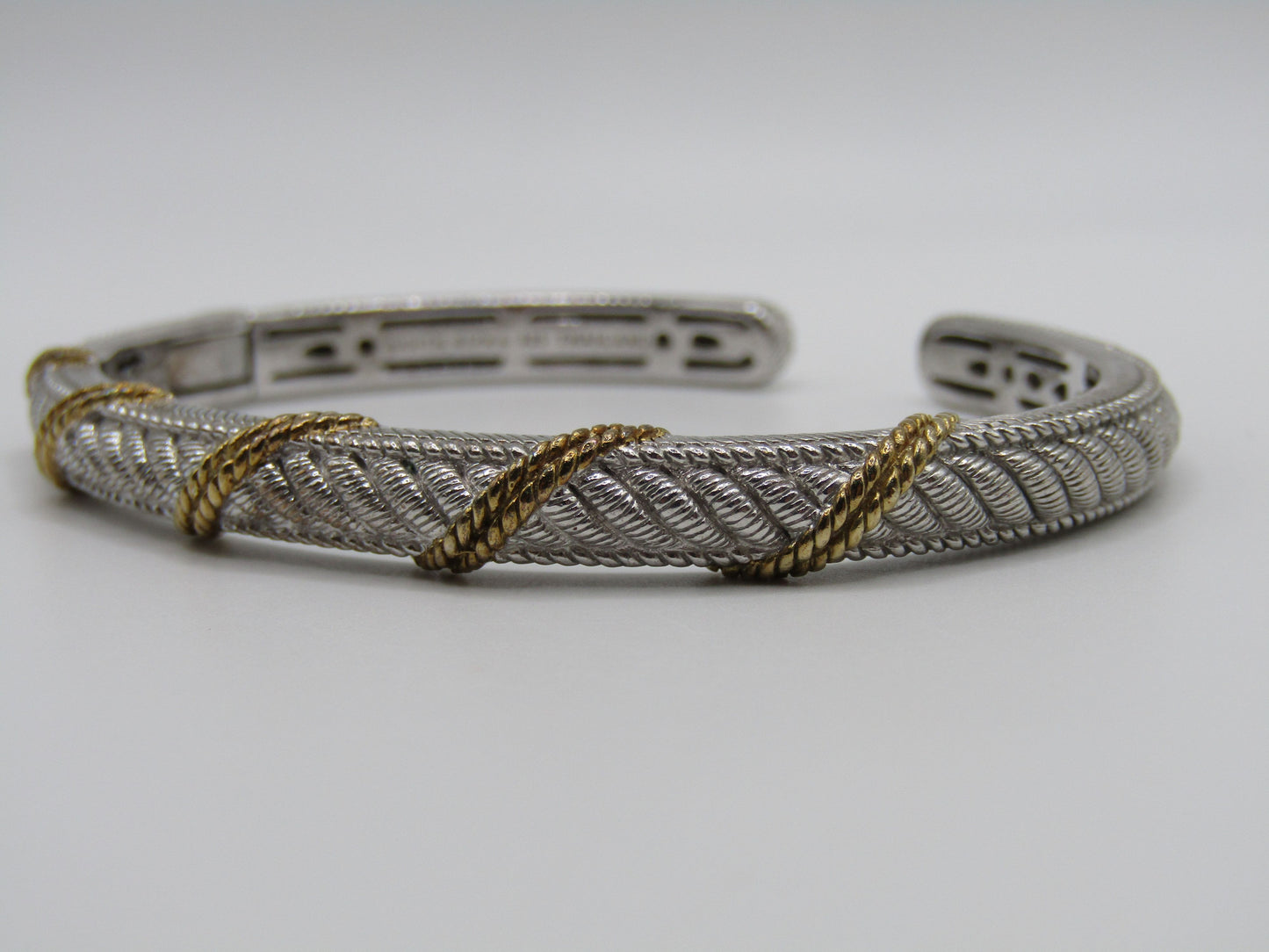 Judith Ripka Sterling Silver 2 Tone Rope Cuff Bracelet