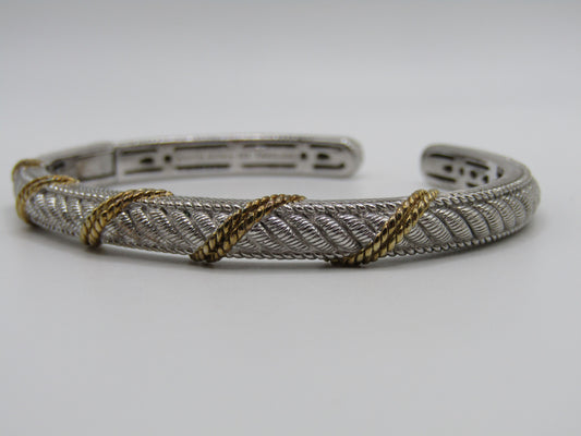 Judith Ripka Sterling Silver 2 Tone Rope Cuff Bracelet