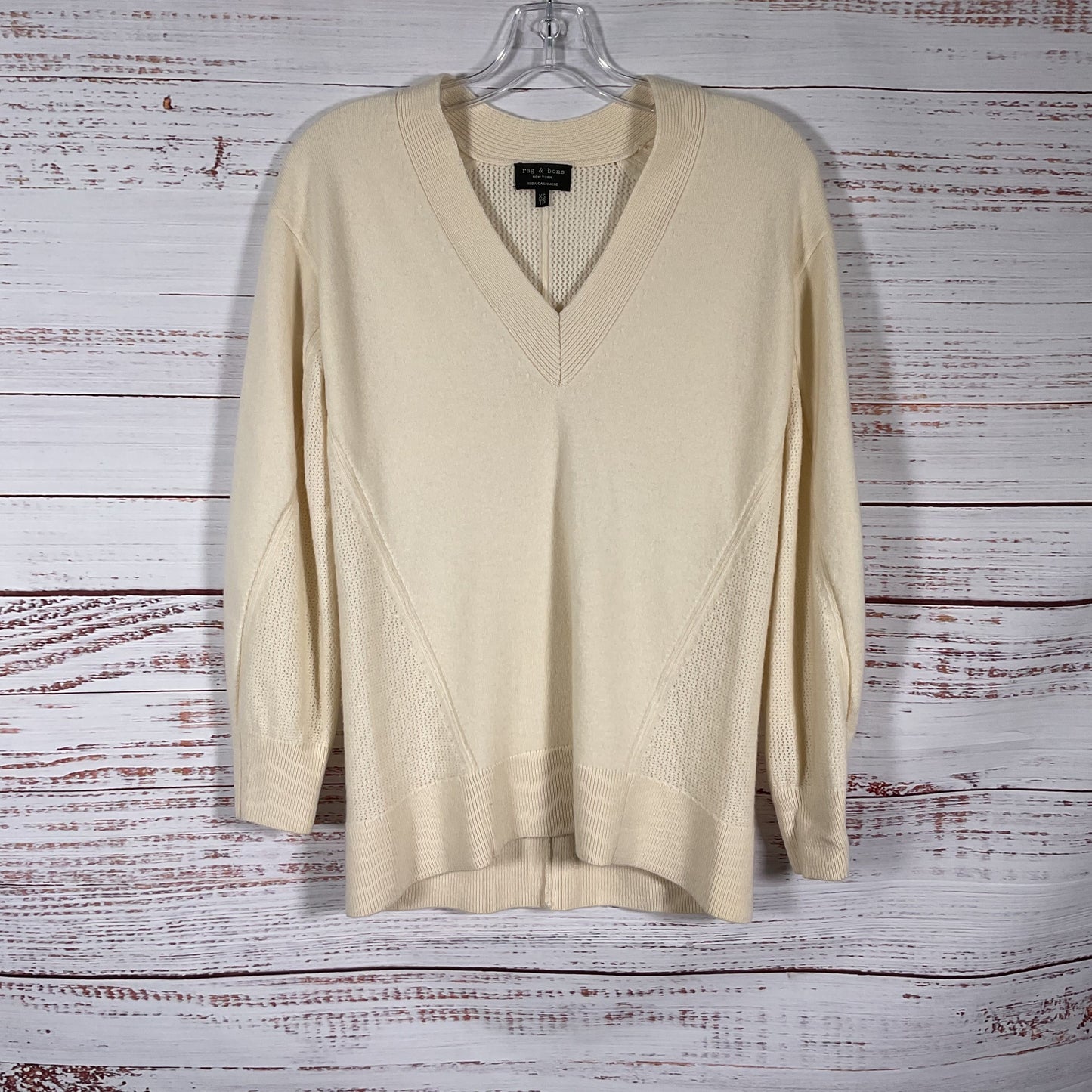 Rag & Bone Cream White Cashmere V Neck Long Sleeve Sweater - Size XS