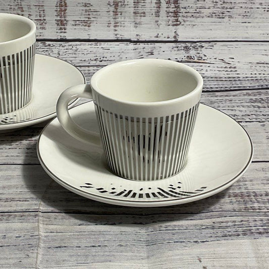 Set Of 2 Baroflane Anamorphic Horse Mirror Reflection Espresso Cups & Saucers
