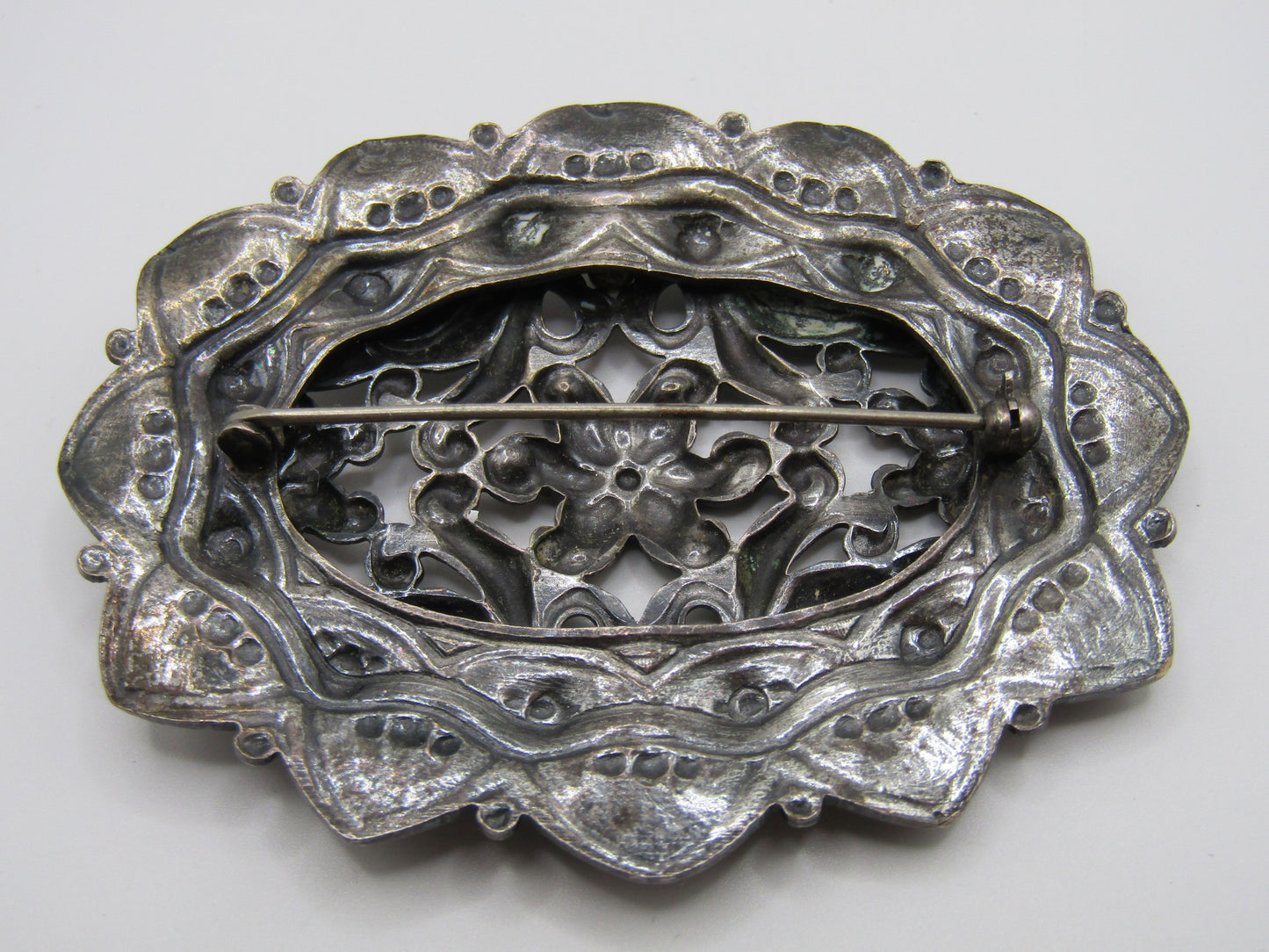 Vintage Silver Plated Floral Art Nouveau Style Brooch Pin