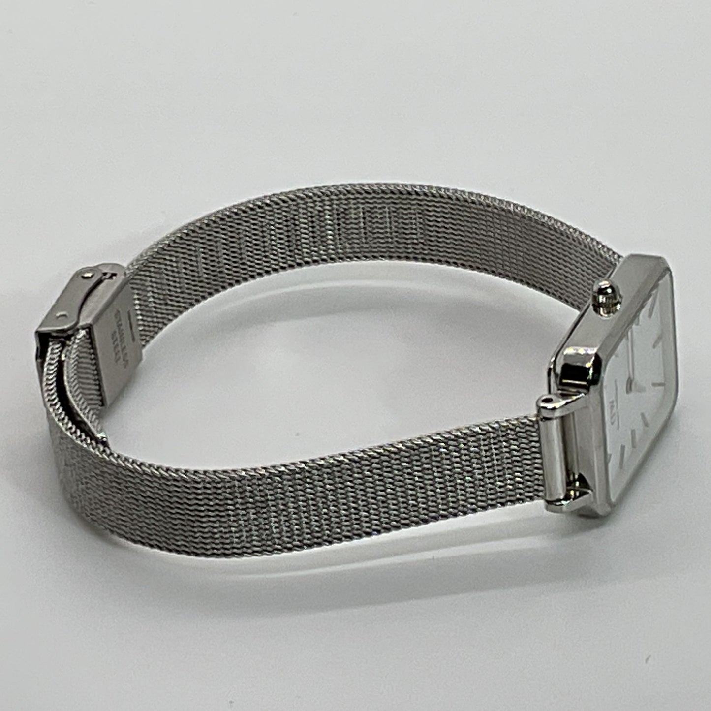 DANIEL WELLINGTON Silver Tone Rectangle Mesh Band Women's Watch