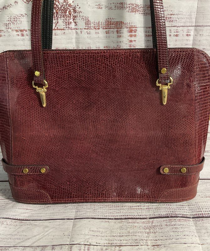 Vintage Lo Mascolo Women's Snake Embossed Red Leather Shoulder Bag