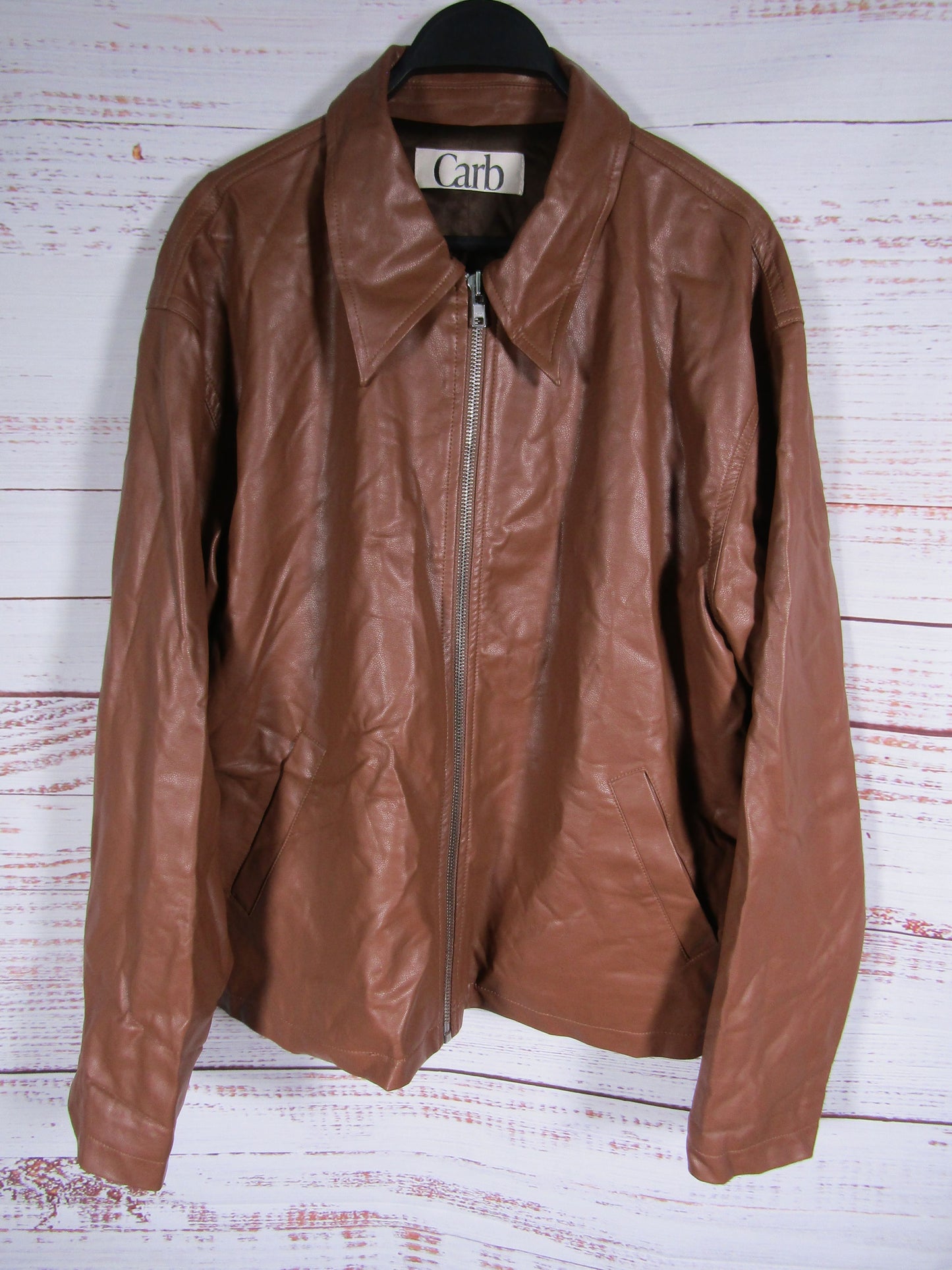 Carb Women's Brown Faux Leather Full Zip Jacket Size XL