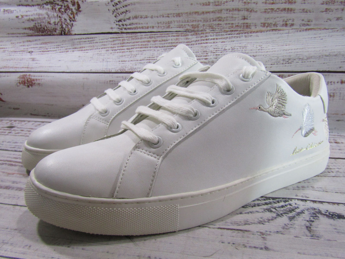 Chico's Ingrid Women's White Leather Crane Embroidered Sneakers Size 9.5