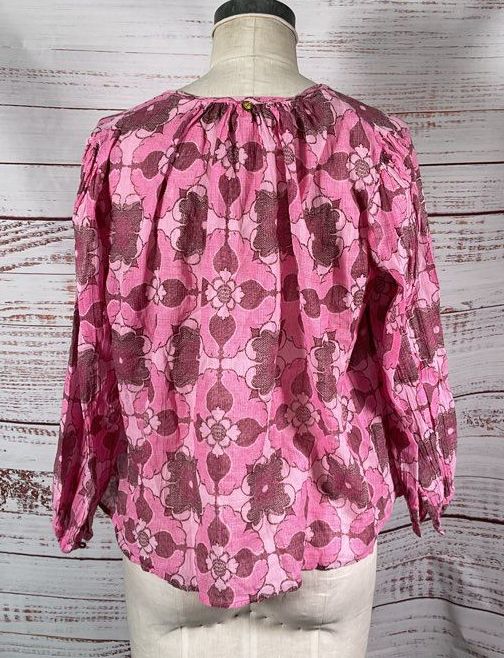 Antik Batik Tereza Printed Cotton Gauze Blouse Shirt Pink 36/XS
