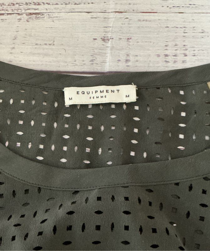 Women's Equipment Femme Black Perforated Designed Silk Top Size M
