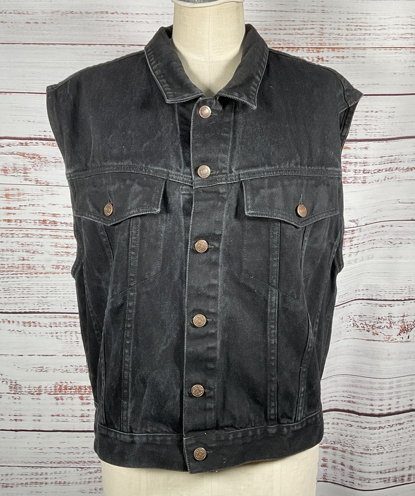 Jordache Sleeveless Denim Jacket Black Large