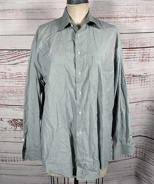 Giorgio Armani Vintage Striped Button Down Dress Shirt Sage Green 16 32/33