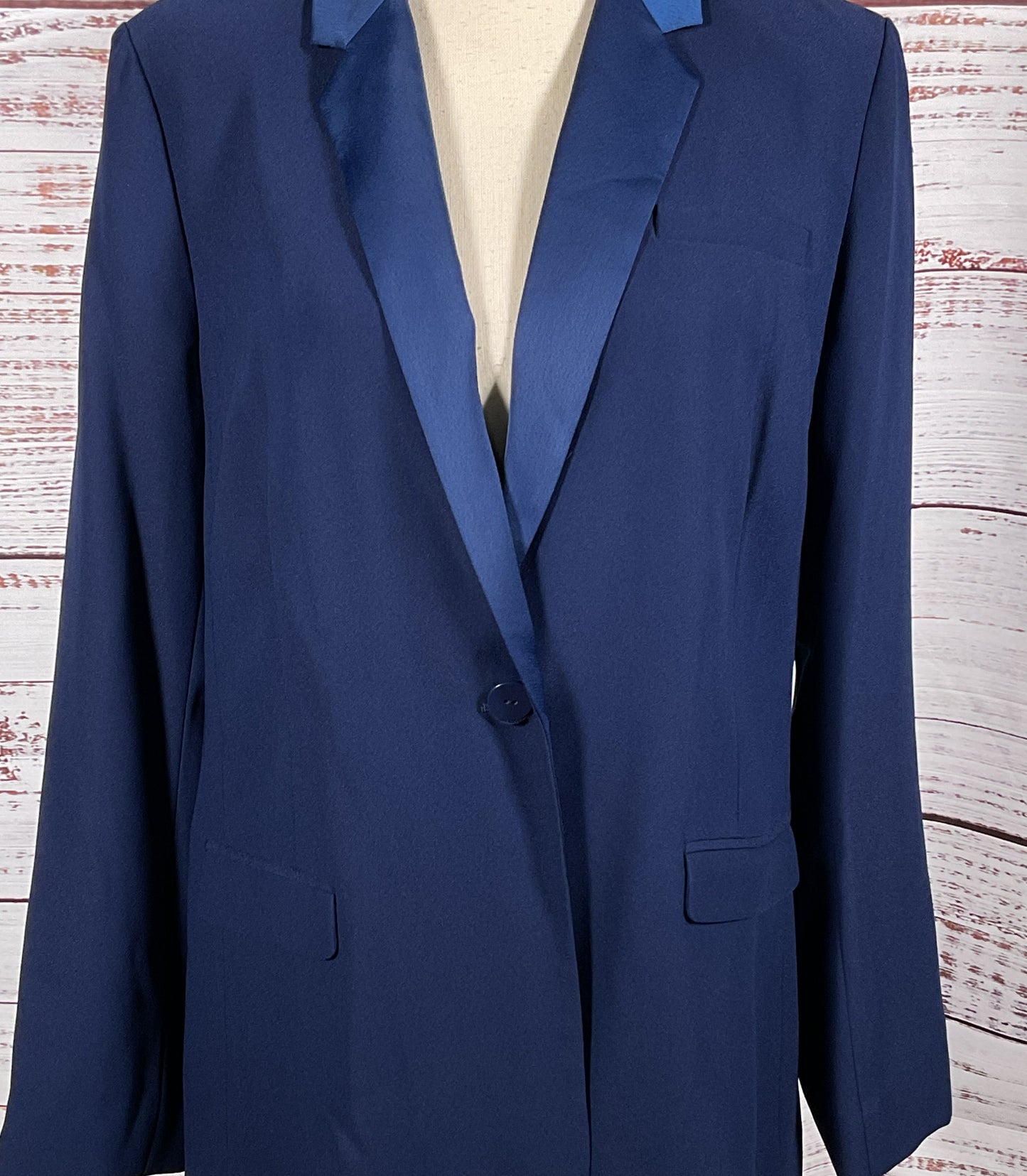 Diane von Furstenberg Vint Contrast Notch Lapel Blazer Navy Blue 12
